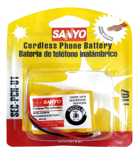 Pila Batería Recargable Sanyo 2/3 Aa 3,6v 300mah Telefonía