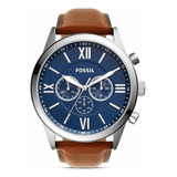 Reloj Fossil Bq2125ie Fossil Bq2125ie De Cuero Marrón Cr Bisel Acero Inoxidable Fondo Azul