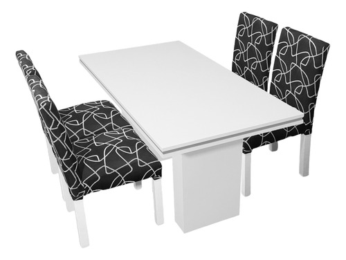 Juego Comedor Blanco Tr 160x80 + 4 Sillas Chenille