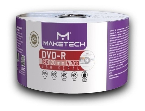 50 Mídia Virgem Dvd-r Maketech Logo 4.7gb 120min Dvdr
