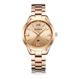 Elegante Reloj Curren 9007rgwt En Oro Rosa Para Mujer Estilo