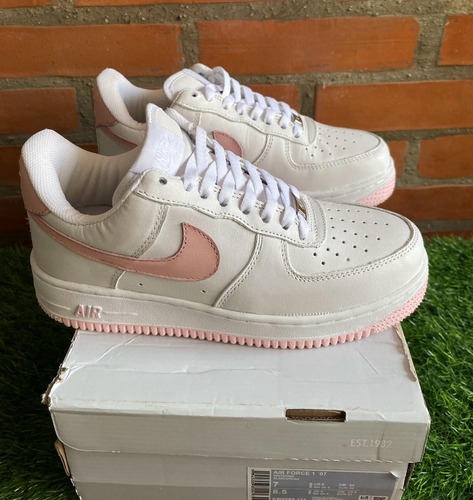 Tenis Originales Nike Air Force 1 Cuero Blanco Y Rosa 26. 5