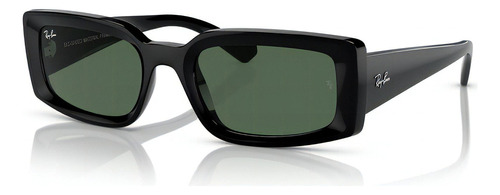 Anteojos De Sol Ray-ban Kiliane Bio-based Rb4395 6677/71 54 M, Diseño Retangular, Color Negro Con Marco De Acetato Color Negro Brillo, Lente Verde De Cristal Clásica, Varilla Negra De Acetato