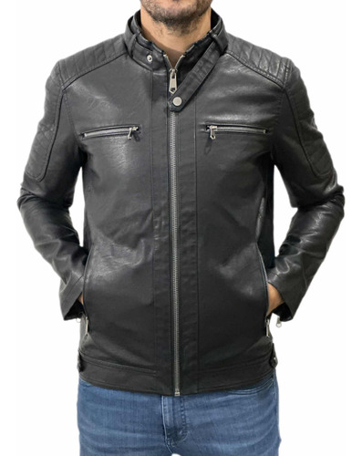 Campera Biker Hombre Símil Cuero Premium