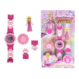 Relógio Digital Infantil Rosa + Bonequinha Princesa Meninas 