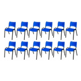 Kit 12 Cadeira Iso Base Preto Escola, Igreja Azul