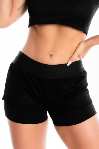 Short Saia Corrida Preto Com Tela Fitness Academia