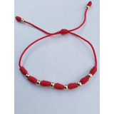 Pulsera 7 Nudos Hilo Rojo Balín Oro Laminado #4