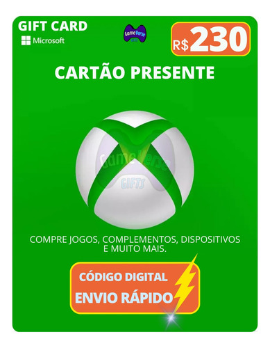 Gift Card Xbox Cartão Presente Microsoft Live R$ 230 Reais