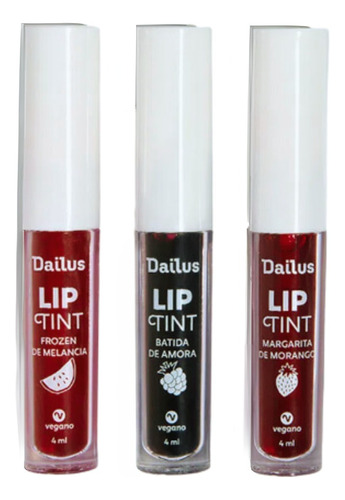 Lip Tint Gel Dailus 4ml Vegano Kit C/3 Unidades Completo!