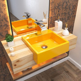 Cuba De Semi-encaixe P/banheiro Xq395 Colorida Quadrada Cor Amarelo