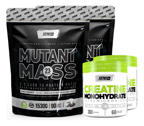 Mutant Mass Star Nutrition 1,5kg X2 U + Creatina 300 Gr X2 U Sabor Cookies And Cream