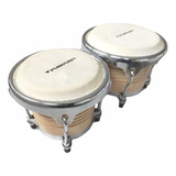 Bongo 7/8  Para Percussão Madeira Natural Ferragem Cromada 