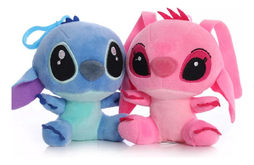 2 Llaveros Lilo & Stitch 10cm Peluche Tierno, Rosa Y Azul