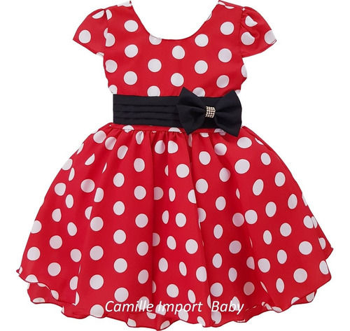 Vestido De Festa Infantil Minnie Vermelho Luxo Mega Promoção