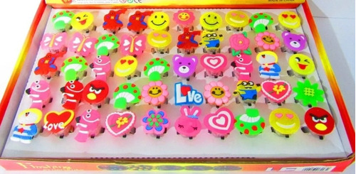 Set Caja 50 Anillos Luminosos Infantiles Candybar Cumpleaños Color Surtidos