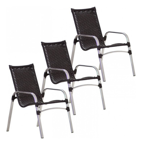 3 Cadeiras Emily Alumínio Área Jardim Piscina Trama Original