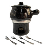 Aparelho Panela Fondue Kit 4 Pessoas Ceramica C/ Porta Vela