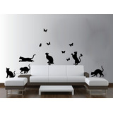 Vinilo Pared Gatos Y Mariposas Wall Sticker