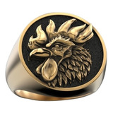 Anillo Hombre Anillo Gallo Rooster Plata 925 Chapado En Oro