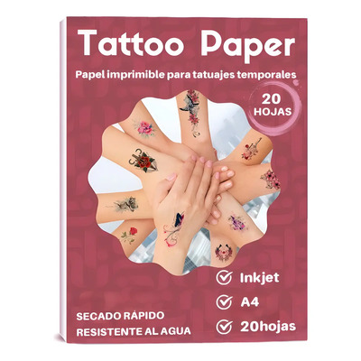 20 Hojas Papel Impresión Tatuajes Temporales Inkjet