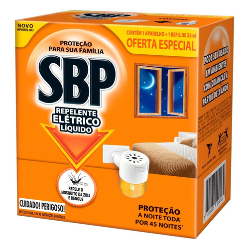 Aparelho Elétrico + Refil Repelente Líquido 35ml Sbp 127v/220v