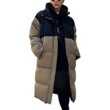 Campera Puffer Larga Beige Y Negro