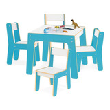 Mesa Mesinha Infantil C/ 4 Cadeiras Em Madeira Azul Junges