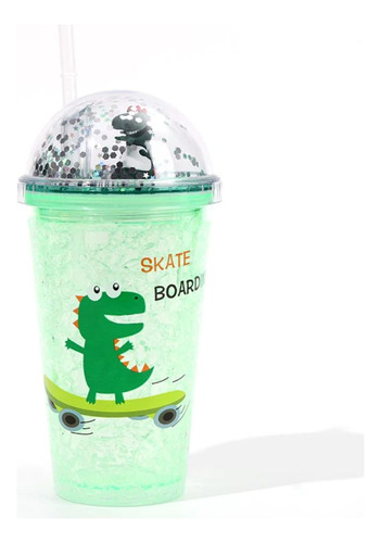 Vaso Termo Termico Con Tapa Y Popote  De Dinosaurio P/ Niño