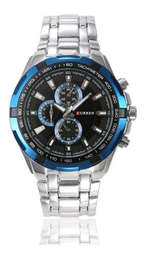 Reloj Curren 8023 Plateado Hombre Elegante Aluminio Azul