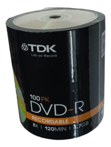 Dvd-r Bulk Virgen Estampado 4.7gb 120min X 100 Unidades Tdk 