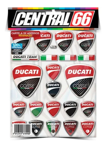 Cartela De Adesivos Logo Ducati Corse Itália Resinados