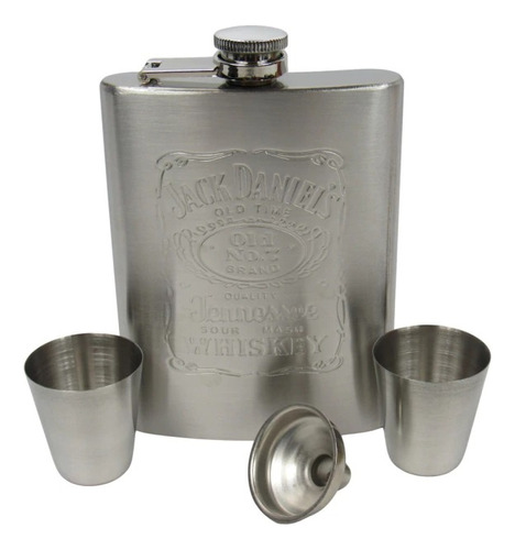 Kit  Garrafa Cantil Frasco Whisky Whiskeira Aço Inox 240ml