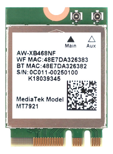 Tarjeta De Red Mt7921 Wifi6 2.4g 5g Gigabit M2 5.2 Bt Networ