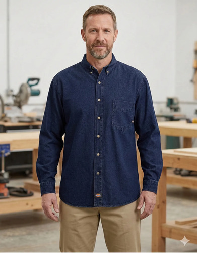 Camisa Dickies Wl30 Mezclilla Manga Larga Durable Resistente