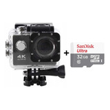Câmera 4k Sport Wifi Ultra Hd Prova D'água Capacete + 32gb Cor Preta