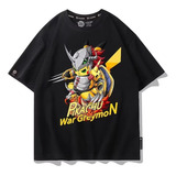 Camiseta De Manga Curta De Algodão Puro Pikachu War Greymon