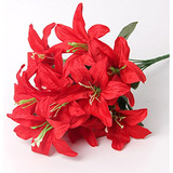 Flores Artificiales Lilium Seda 1ramo De 10 Flores Rojo