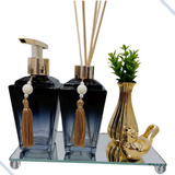 Kit Lavabo Degrade Saboneteira E Difusor Aroma Luxo Bronze