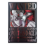 Poster Cuadrado One Piece, Wanted Portgas D Ace - Negro