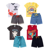 Kit 4 Peças Roupa Infantil Menino 2 Camisas + 2 Shorts 