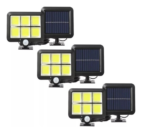3 Foco Led Luz Con Panel Solar Sensor De Movimiento Exterior