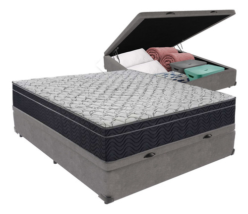 Conjunto Cama Box Casal Baú Colchão Airtech D45 Extra Firme