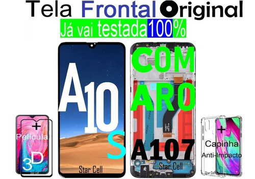 Tela Frontal Original (com Aro) A10s ( A107)+película3d+capa