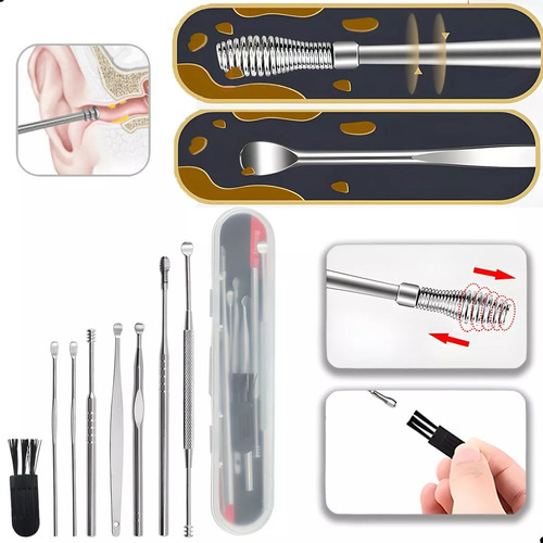 Set Limpiador Extractor Cera Oídos Kit Cucharillas Largas 