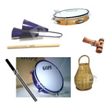 Kit Percussão: Pandeiro; Agogô; Tamborim; Caxixi; Apito Gope