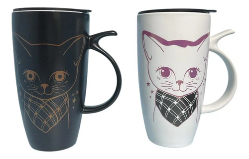 Taza Para Café De Gato Con Tapa Tipo Termo, Cerámica