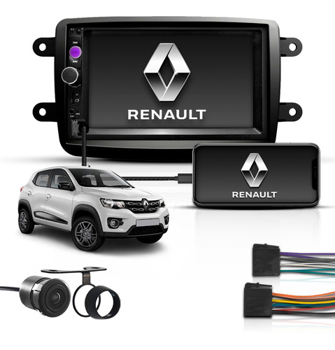 Kit Central Multimidia 7  2 Din Mp5 Bt Espelha Renault Kwid