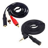 Kit 1 Cabo Rca (macho) P/ Fone (fêmea)+ 1 Ext P2 1.8 Mts 90°