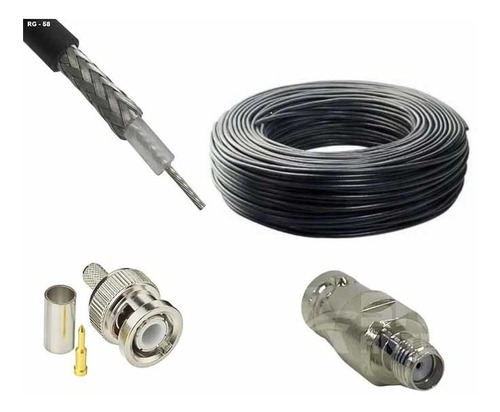 Cabo Coaxial Rg-58 95% Rolo De 10 Mts Conector Bnc Macho